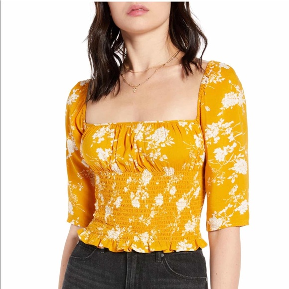 bp Tops - BP 3/4 Yellow Treasure Smocked Top